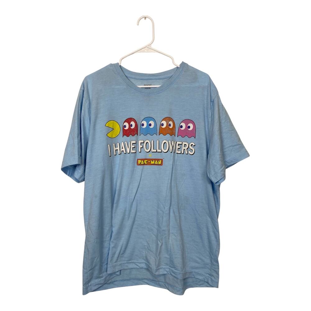 PAC-MAN Mens Sky Blue I Have Followers Tshirt Crewneck Size XL